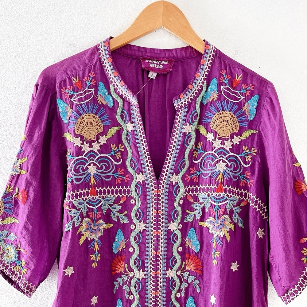 NWT Johnny Was Arzella Blouse Purple Magenta Embroidered Pullover Top Size Large - Picture 6 of 13